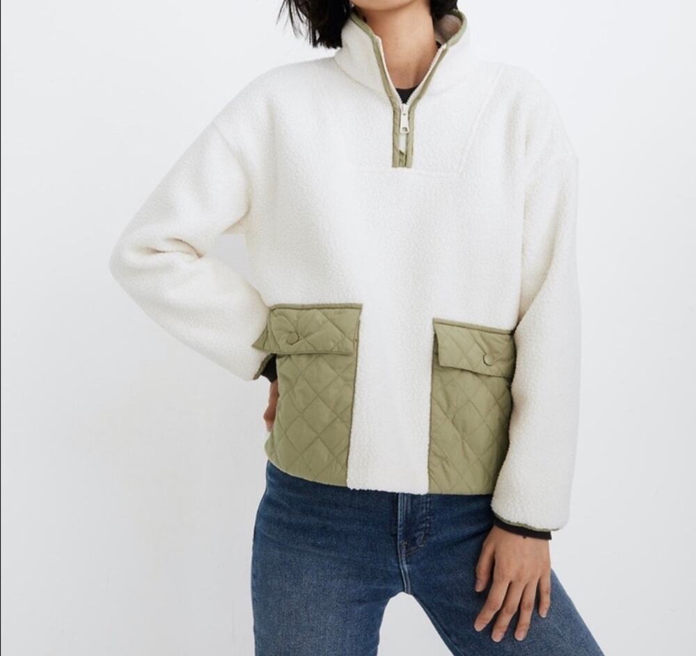 MADEWELL (Re)Sourced Cream Fleece Quilted Pocket Popover Jacket